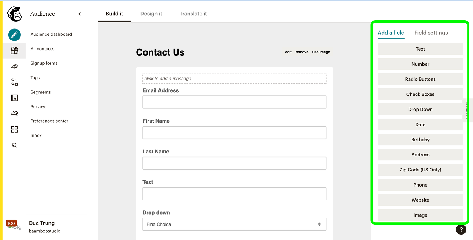 Step 1 - Add MailChimp form fields