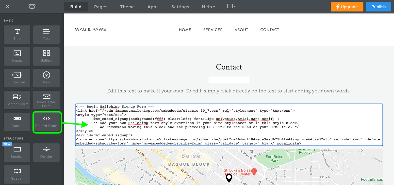 Step 3 - Paste the embedded code into a Weebly page